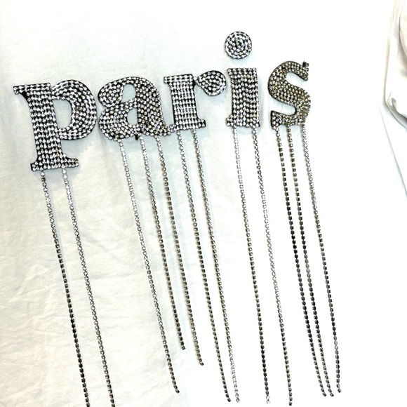 Crystal PARIS T-Shirt with Rhinestone Fringe White Medium - Picture 9 of 12